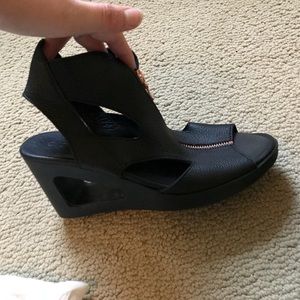 Black open toe wedges